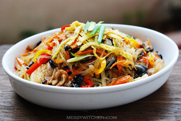 Japchae - Korean Glass Noodles With Stir-Fry Vegetables & Meat